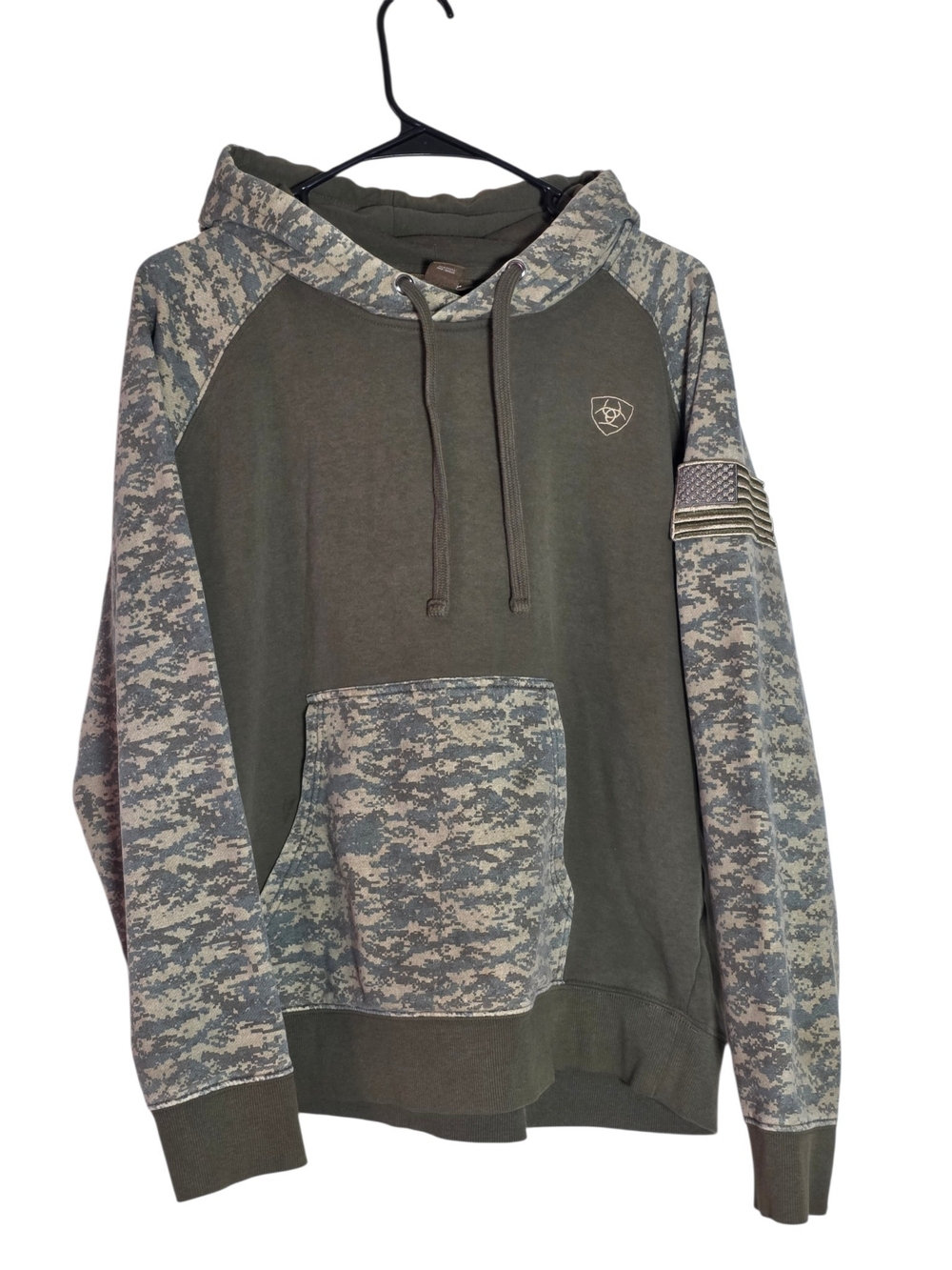 Ariat Patriot Digi Camo Hoodie Mens Size Large Green US American Flag Patch